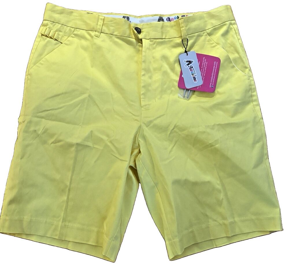 Royal and Awesome Men's Shorts Size 38 Golf + Tool Lemon Yellow 9" inseam NWT